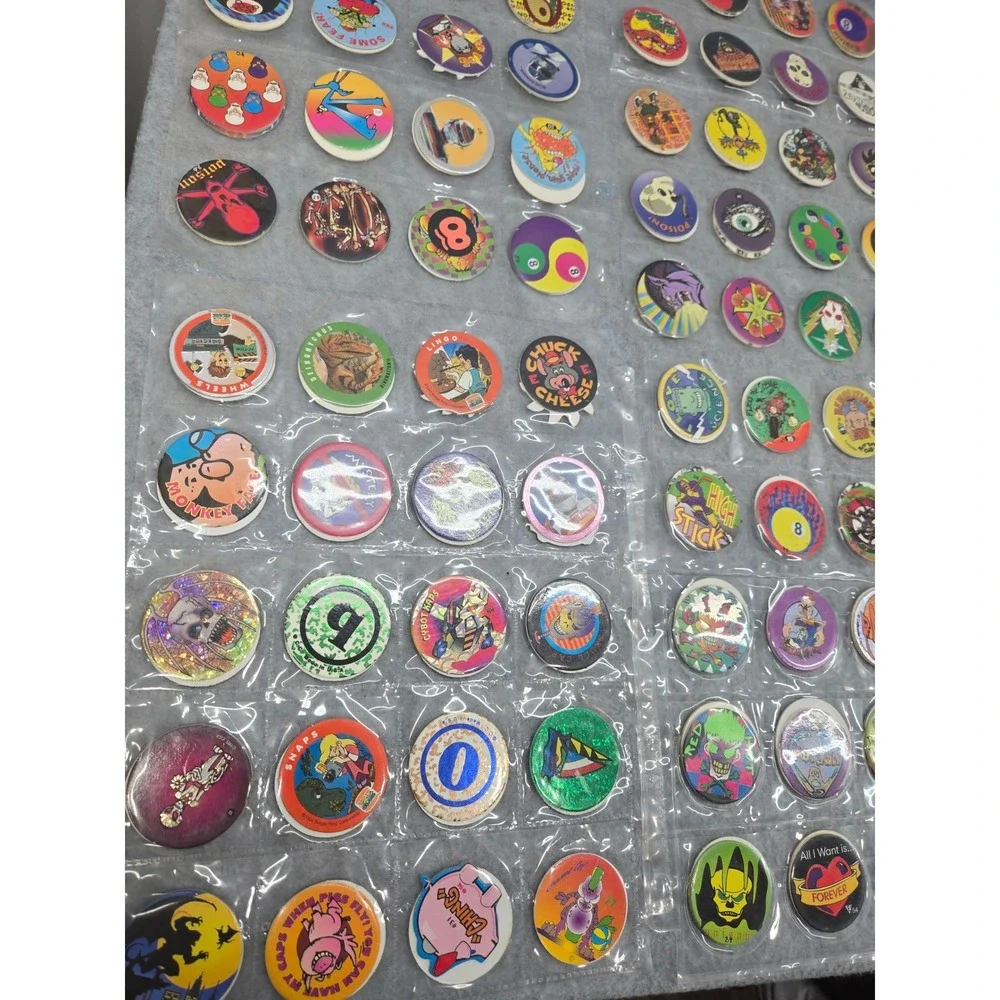 Vintage 90s Pogs Milk Caps Lot 300+ Pc Poison 8-Ball Skull Jam Sawblade Slammers